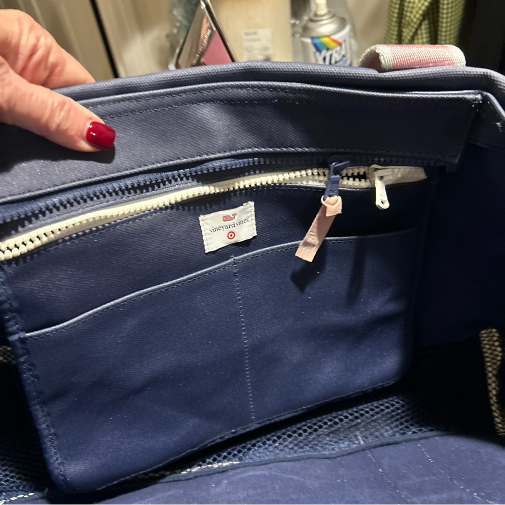Vineyard Vines for Target Whale Line Beach Picnic Bag large Tote navy Blue pink - Picture 7 of 11